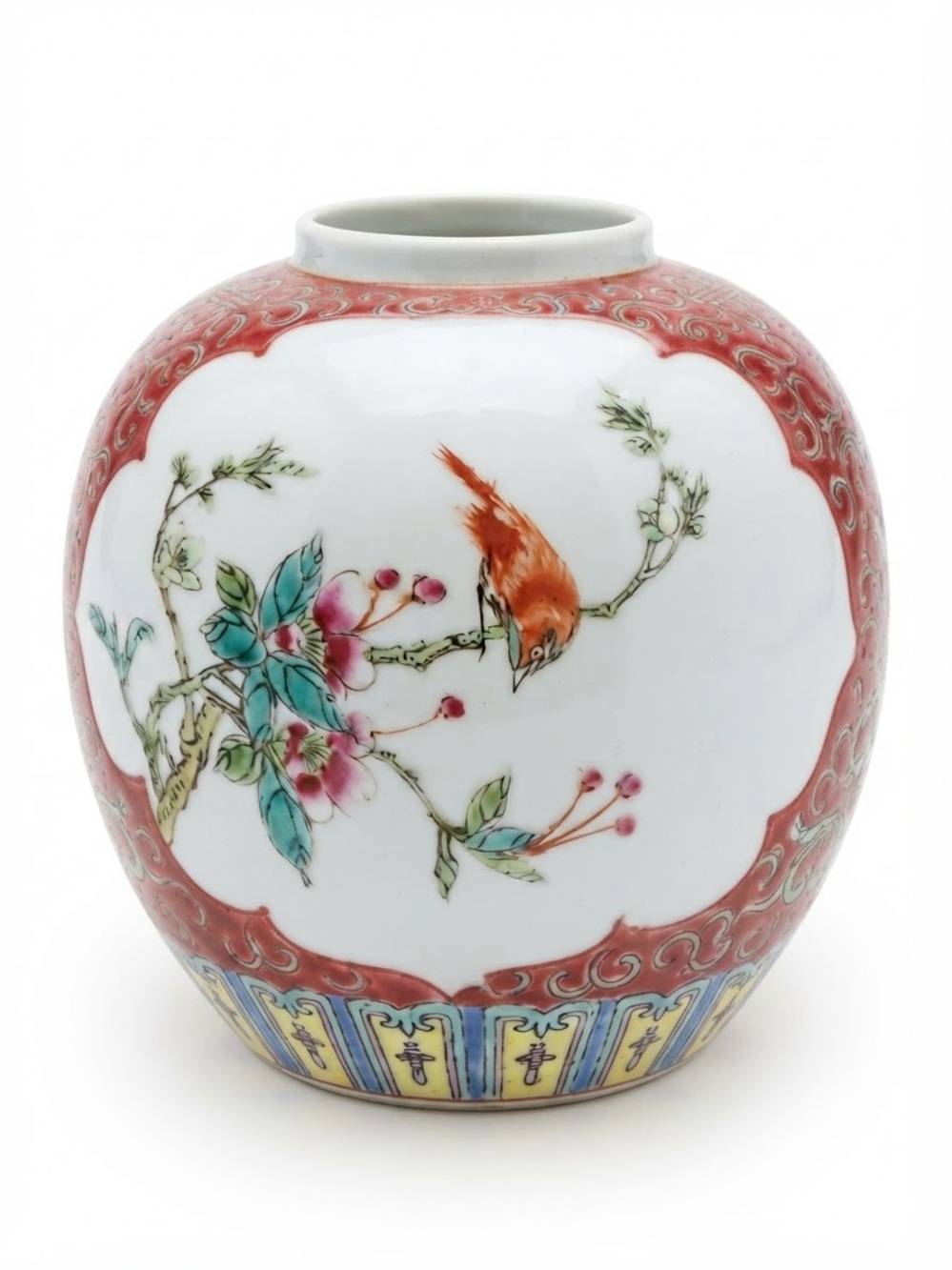 Vintage Chinese vase in the classic Famille Rose (Fencai) enamel style-(RT)